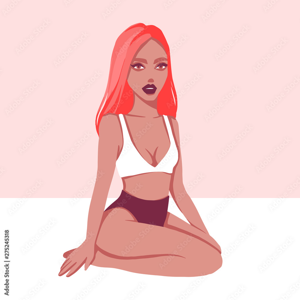 Summer vector illustration with beautiful girl. Flat style. Summer vector illustration with beautiful girl. Flat style.