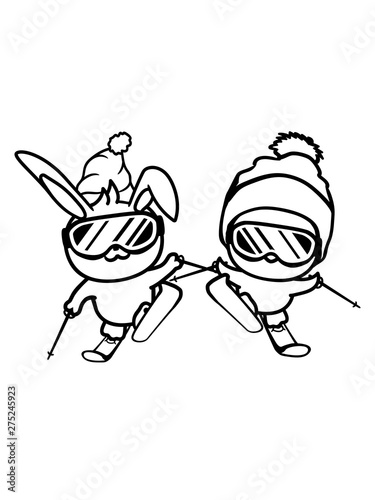Wallpaper Mural paar 2 freunde team ski küken vogel fahren winter hase häschen spaß klein süß niedlich mütze brille schnee ferien snowboard cool comic cartoon clipart design urlaub fahren Torontodigital.ca