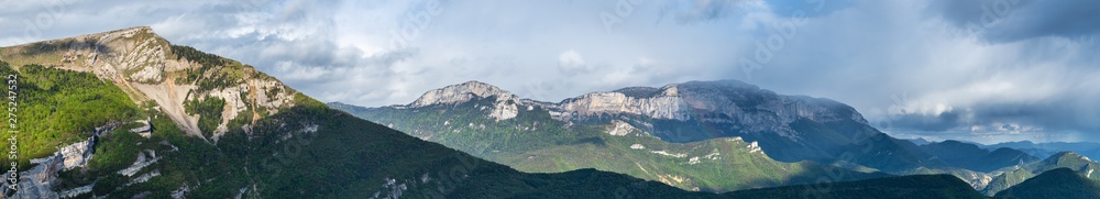 French landscape - Vercors. Panoramic view over the peaks (Col de Rousset) of the Vercors in France.