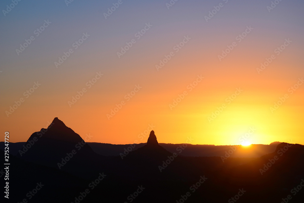 Sunset over the Glass House Mountains, Sunshine Coast, Australia