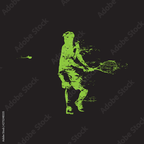 Tennis player, backhand shot, grunge style isolated vector silhouette
