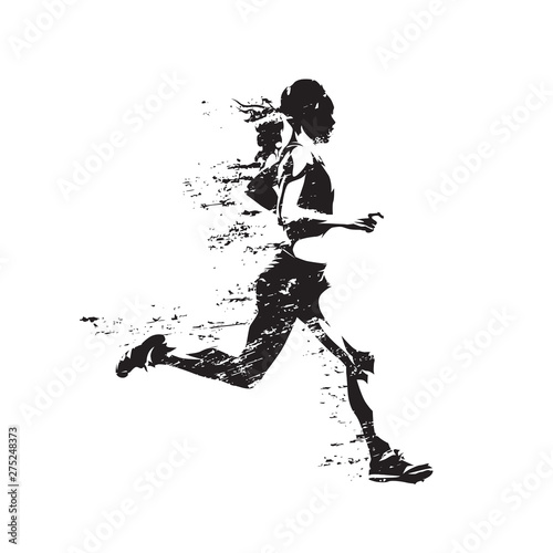 Running woman, abstract isolated vector silhouette