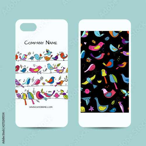 Mobile phone cover design, funny birds background