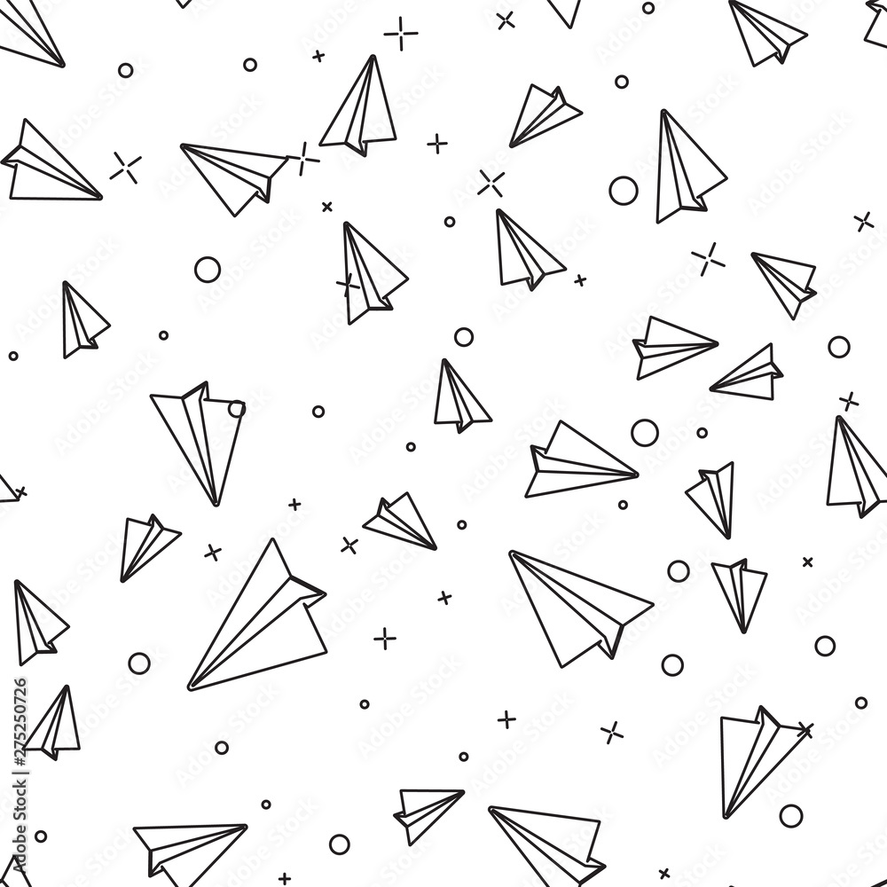 Black Paper plane icon isolated seamless pattern on white background