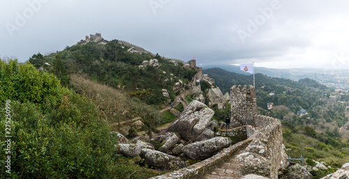 The Castle of the Moors, a hilltop medieval castle located in Sintra, Portugal, built by the moors and was an important strategic point during the Reconquista