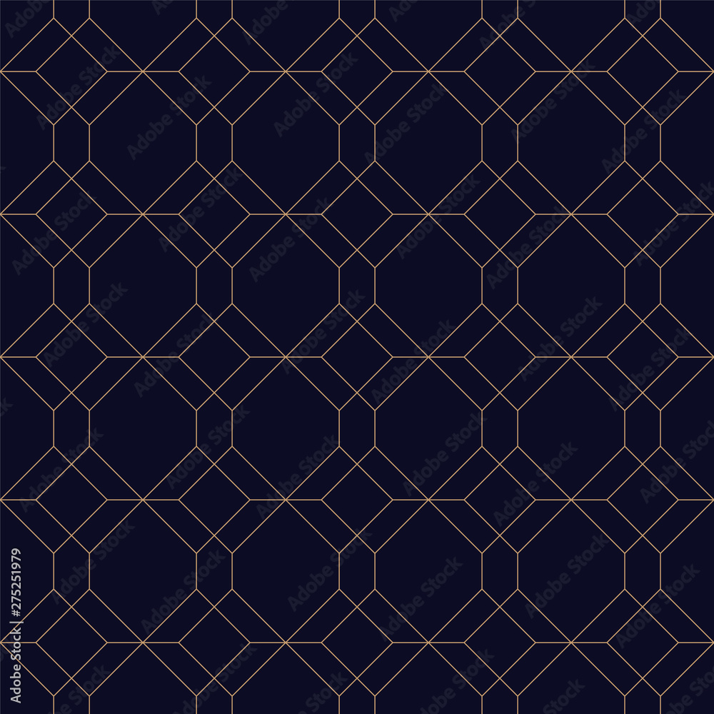 Fototapeta premium Luxury geometric seamless ornamental background. Grid repeatable golden pattern - elegant blue design.