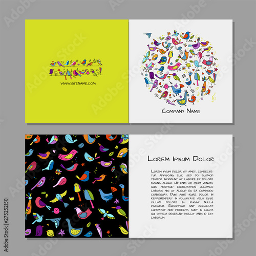 Greeting card design, funny birds background