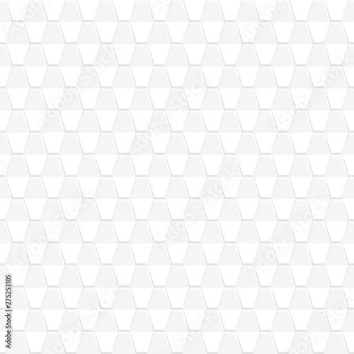 White and gray tile decorative seamless hexagonal texture. Geometric polygonal background. Elegant 3d ceramic pattern