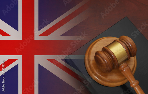 Bild auf Leinwand Gavel and legal book on wooden table, collage with united kingdom flag