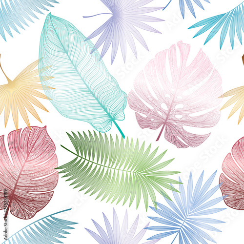 Seamless pattern with tropical leaf palm . Vector illustration. EPS 10