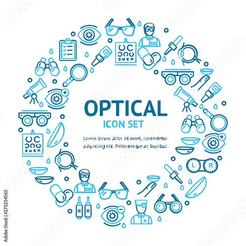 Optical Signs Round Design Template Thin Line Icon Banner Concept. Vector