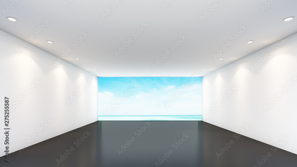 Empty office,white room interior,white reception interior with white space,3d rendering
