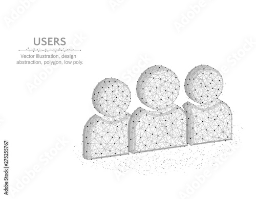 Users symbol low poly design, team polygonal style, people wire frame vector illustration on white background