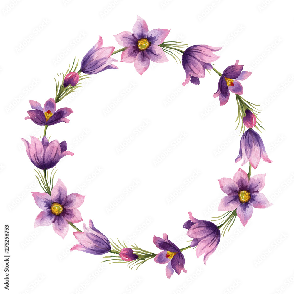 Watercolor vector hand painted wreaths with Violet.