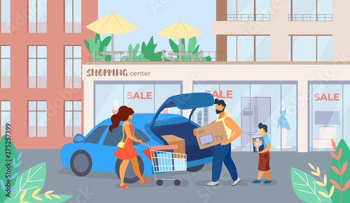 Banner is Written Shopping Center Sale Cartoon.