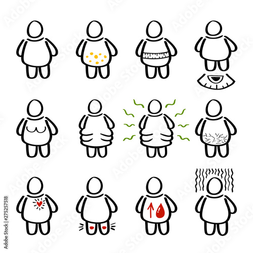 Effect of Fat line Icon set, hand drawn doodle