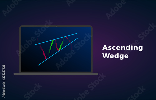 Ascending wedge pattern figure technical analysis. Vector stock and cryptocurrency exchange graph, forex analytics and trading market chart. Rising bearish wedge breakouts flat vector icon.