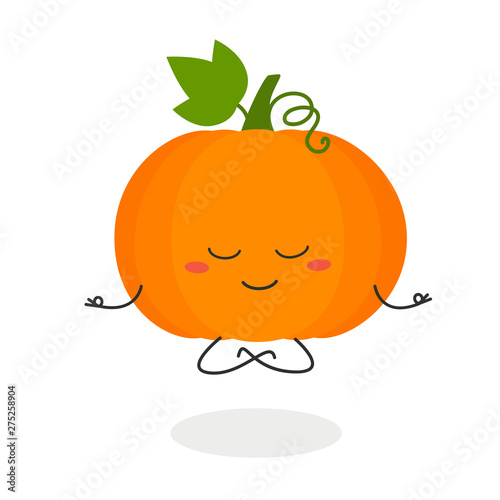 Funny cartoon pumpkin doing meditation