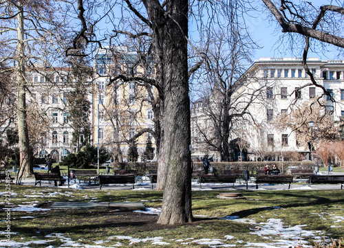 The image of Nicolae Titulescu Central Park with snow in winter season, Brasov, Romania. photo