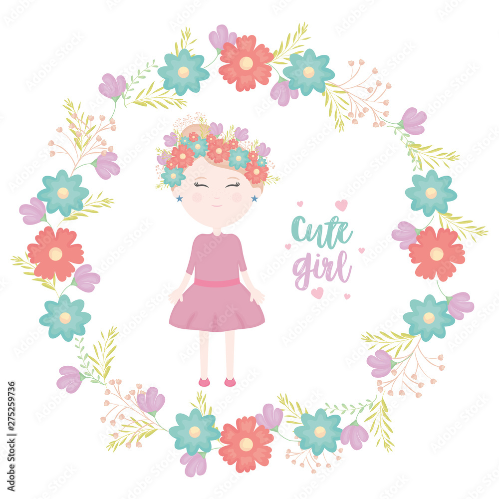 cute little girl with floral crown character cute little girl with floral crown character
