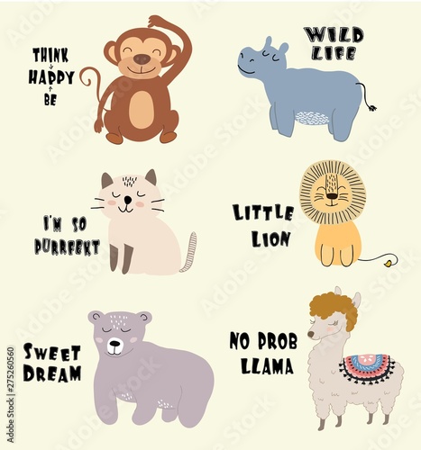Fototapeta Naklejka Na Ścianę i Meble -  cute animal set print. childish vector illustration for kids t shirt,clothes