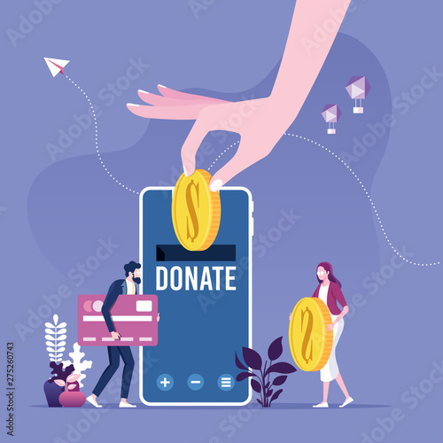 Donating money by online payments. Charity fundraising concept.