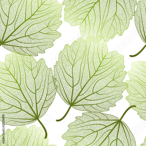 Seamless pattern with  leaves.Heart-shaped leaves.Vector illustration