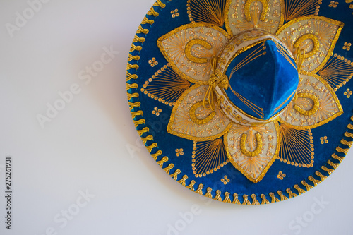 Blue Mexican velvet sombrero, isolated on white