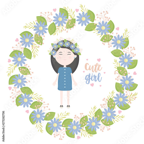 cute little girl with floral crown character