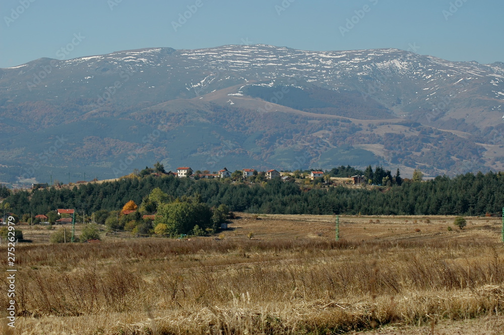 Village of Plana - Plana mountain and Vitosha in the distance, Bulgaria
