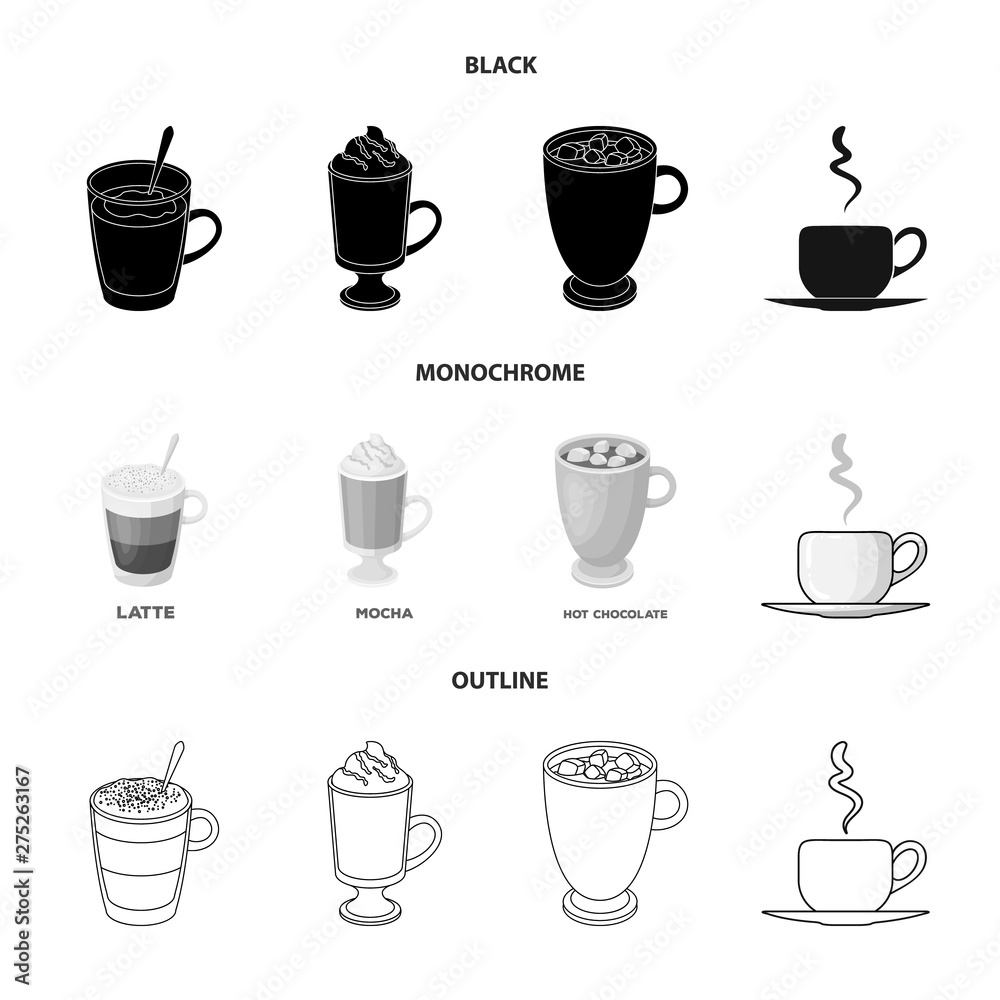 Vector illustration of cup and coffe symbol. Set of cup and top vector icon for stock. Vector illustration of cup and coffe symbol. Set of cup and top vector icon for stock.