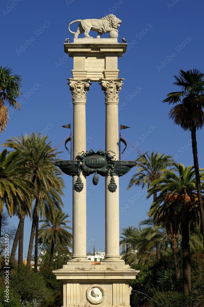Seville (Spain). Monument to Christopher Columbus in the gardens of Murillo in the city of Seville