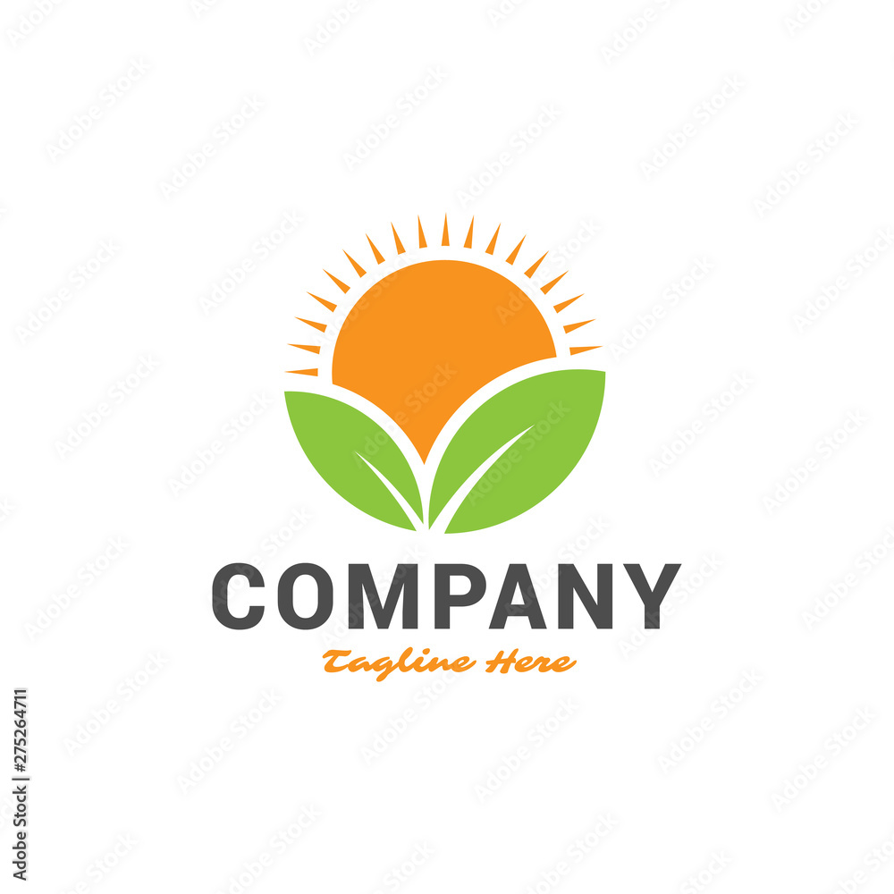 Green Leaves and Sunrise Logo design vector template Green Leaves and Sunrise Logo design vector template