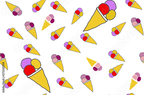 Sweet ice cream seamless pattern summer design for ad. Good for wrapping paper or fabric. Retro and colorful ice cream pattern on white background.