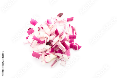 Chopped red onion isolated on white background
