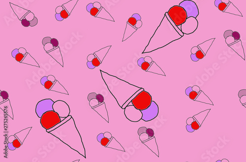 Pink ice cream seamless pattern for wrapping paper, fashion, cool background for blogs or websites. Ice cream sweet girly pattern can be used for wallpapers for girls room.