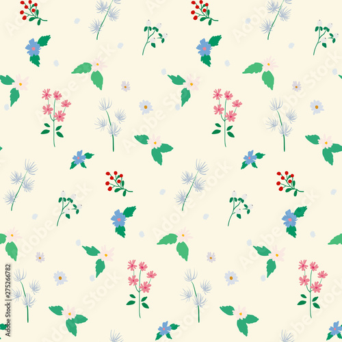 Meadow flowers and thalictrum seamless pattern