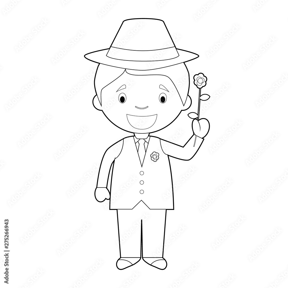Easy coloring cartoon character from Argentina dressed in the traditional way as a tango dancer with a rose. Vector Illustration. Easy coloring cartoon character from Argentina dressed in the traditional way as a tango dancer with a rose. Vector Illustration.
