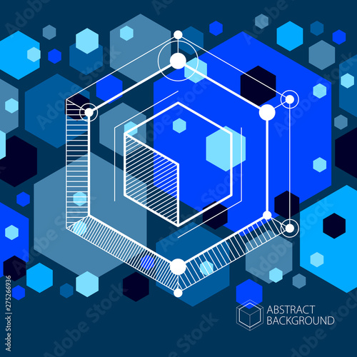 Trendy geometric vector pattern, textured abstract cube mesh blue black background. Technical plan, abstract engineering draft for use in graphic and web design.