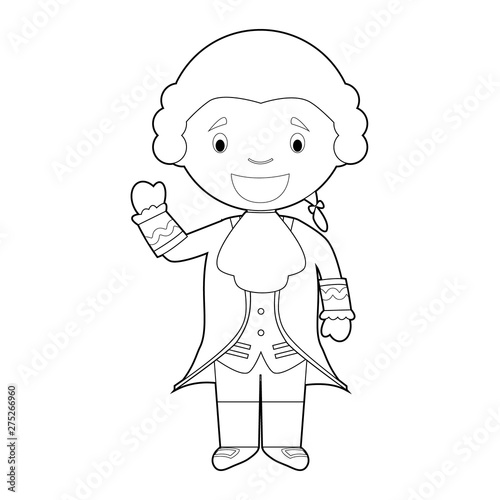 Easy coloring Wolfgang Amadeus Mozart cartoon character. Vector Illustration.