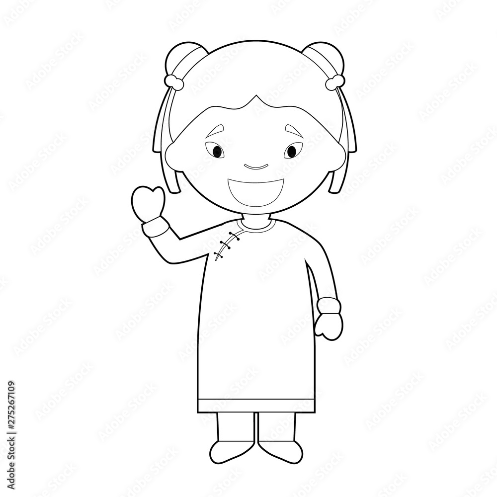 Easy coloring cartoon character from China dressed in the traditional way Vector Illustration. Easy coloring cartoon character from China dressed in the traditional way Vector Illustration.