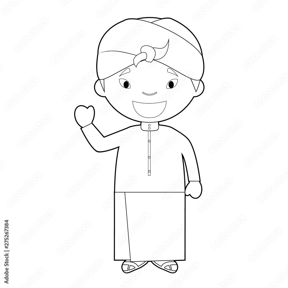Easy coloring cartoon character from Indonesia dressed in the traditional way Vector Illustration. Easy coloring cartoon character from Indonesia dressed in the traditional way Vector Illustration.