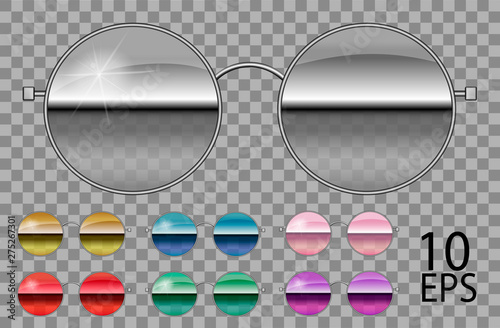 Set specular glasses.teashades round shape.transparent different color purple red  blue pink golden  green .sunglasses.3d graphics.unisex  women men.mirror