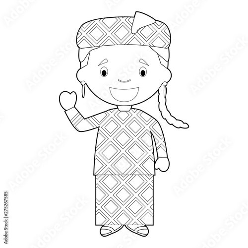 Easy coloring cartoon character from Mali or Central Africa dressed in the traditional way Vector Illustration.