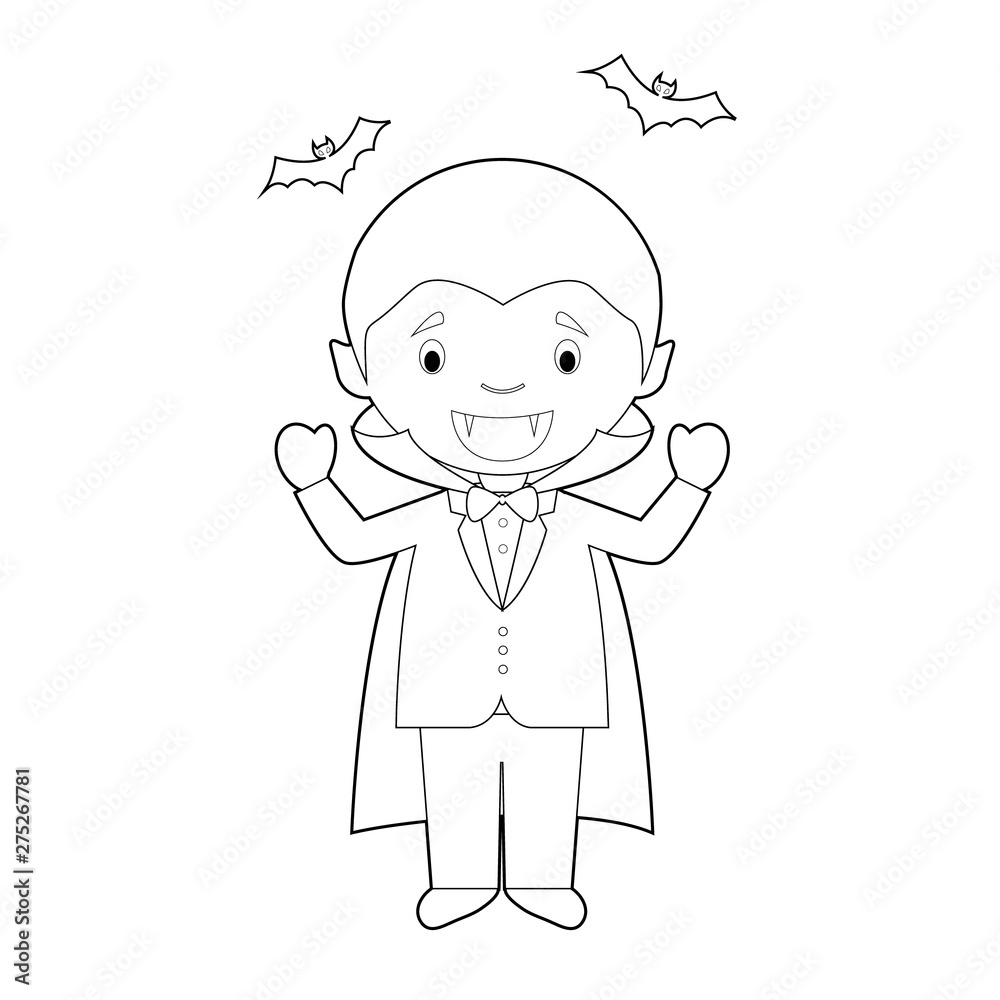 Easy coloring cartoon character from Romania dressed as a vampire of Transilvania. Vector Illustration. Easy coloring cartoon character from Romania dressed as a vampire of Transilvania. Vector Illustration.