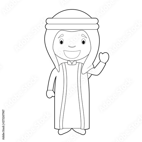 Easy coloring cartoon character from United Arab Emirates dressed in the traditional way Vector Illustration.