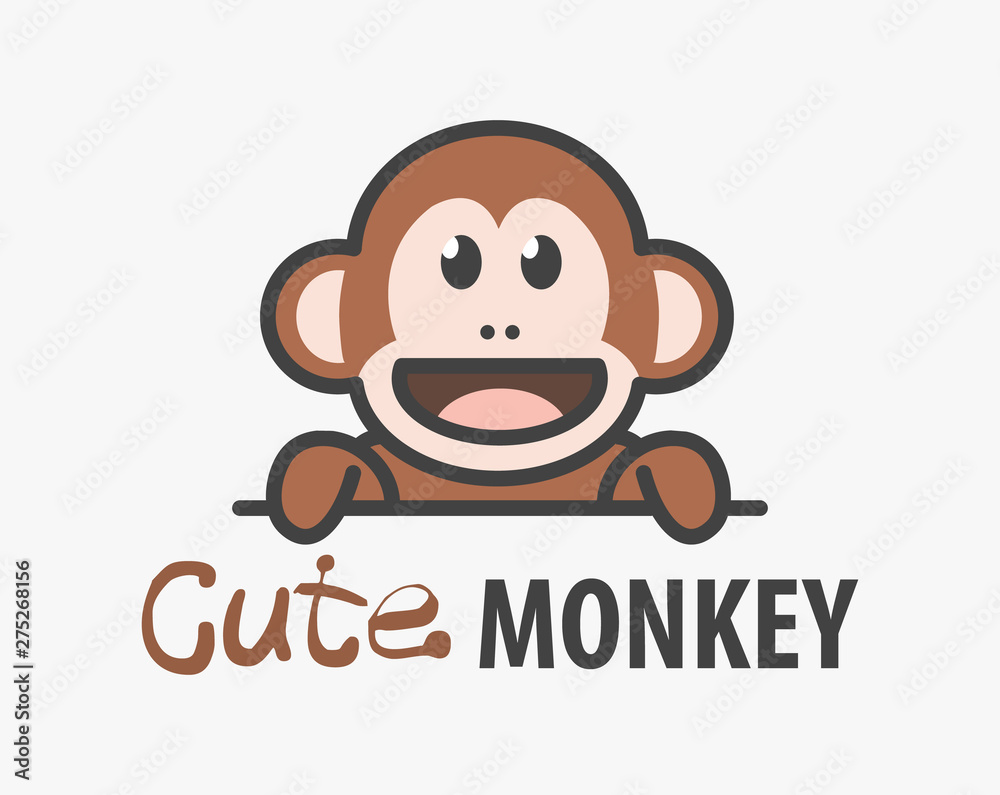 Logo template with cute monkey. Vector logo design ape template for zoo, veterinary clinics. Cartoon african animal logo illustration. Logo template with cute monkey. Vector logo design ape template for zoo, veterinary clinics. Cartoon african animal logo illustration.