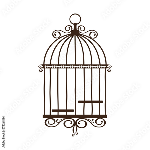 Silhouette of vintage birdcage on white background