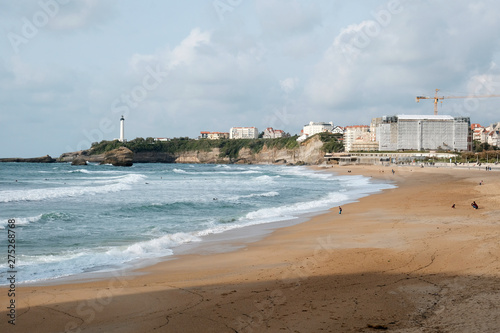 Beach, ocean and city views of Biarritz, France