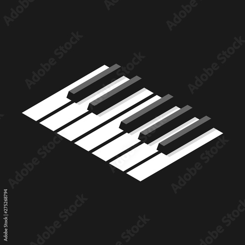 Keyboard piano in an octave for icons or logo. Isometric style image.